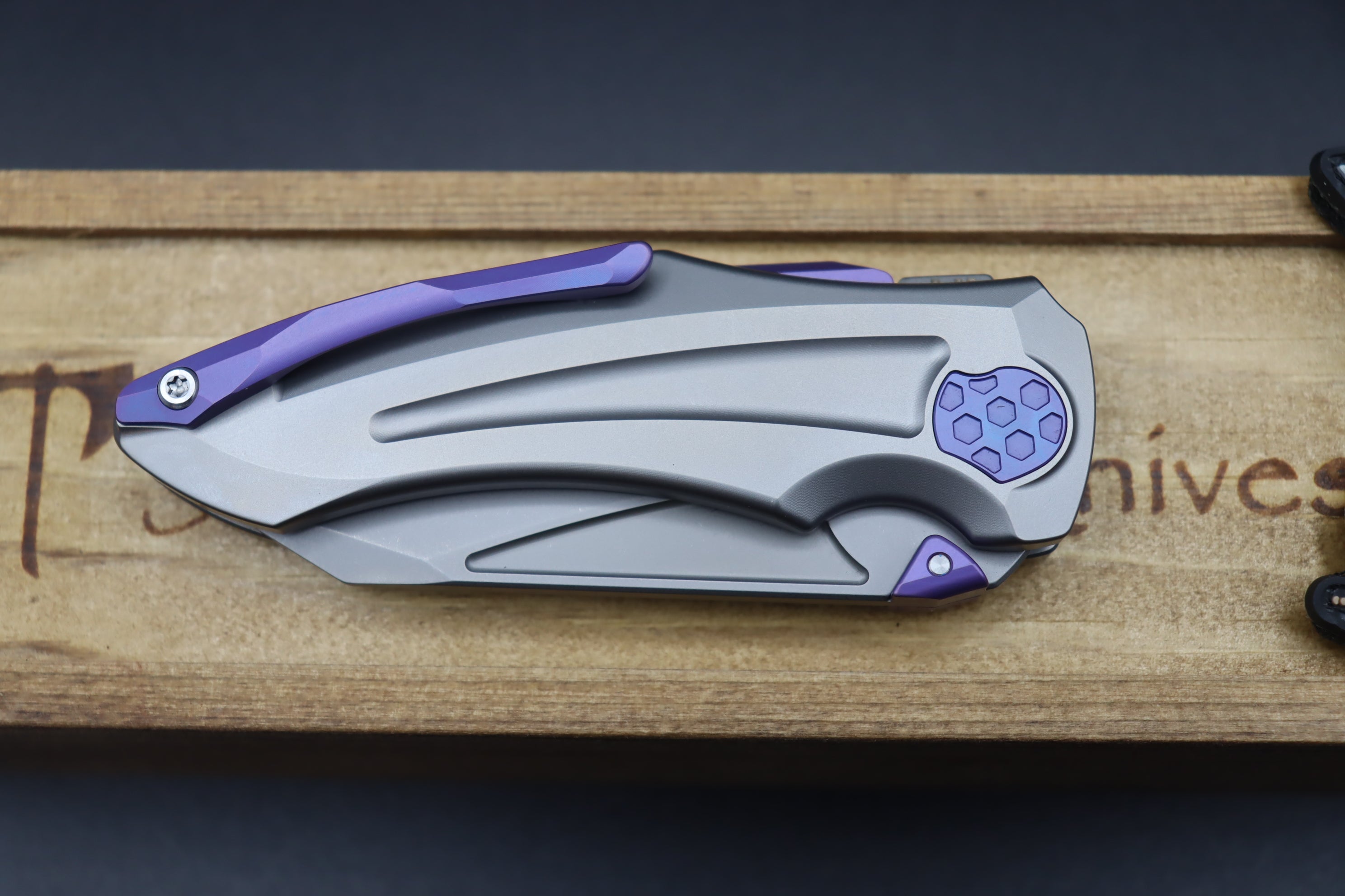 Jake Hoback Knives Sumo Stonewash Handle & Blade with Purple Anodized Accents