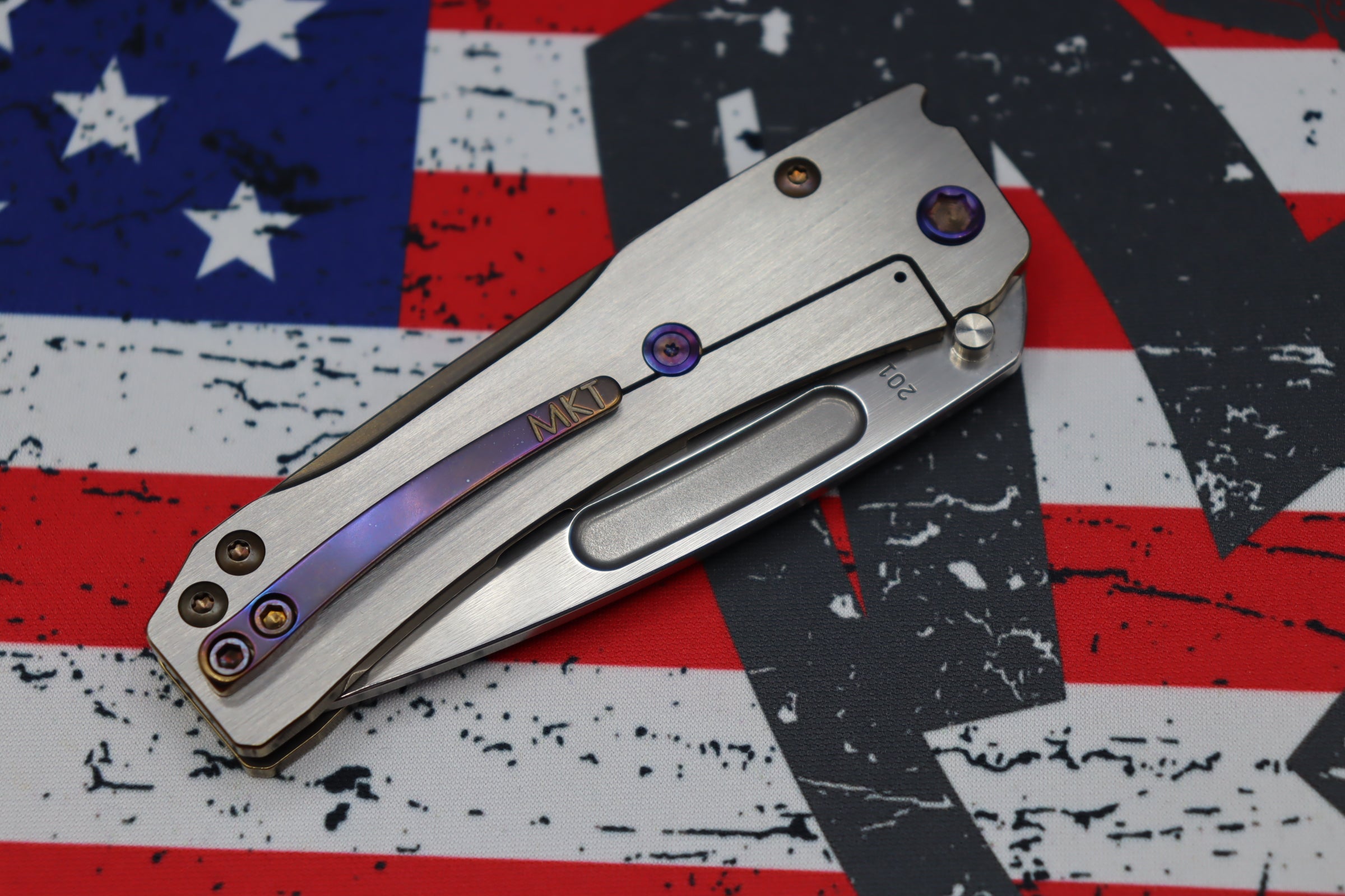 Medford Knife Slim Midi Tumbled Tanto S35 & Bronze w/ Silver Flats Handles & Flamed Hardware/Clip