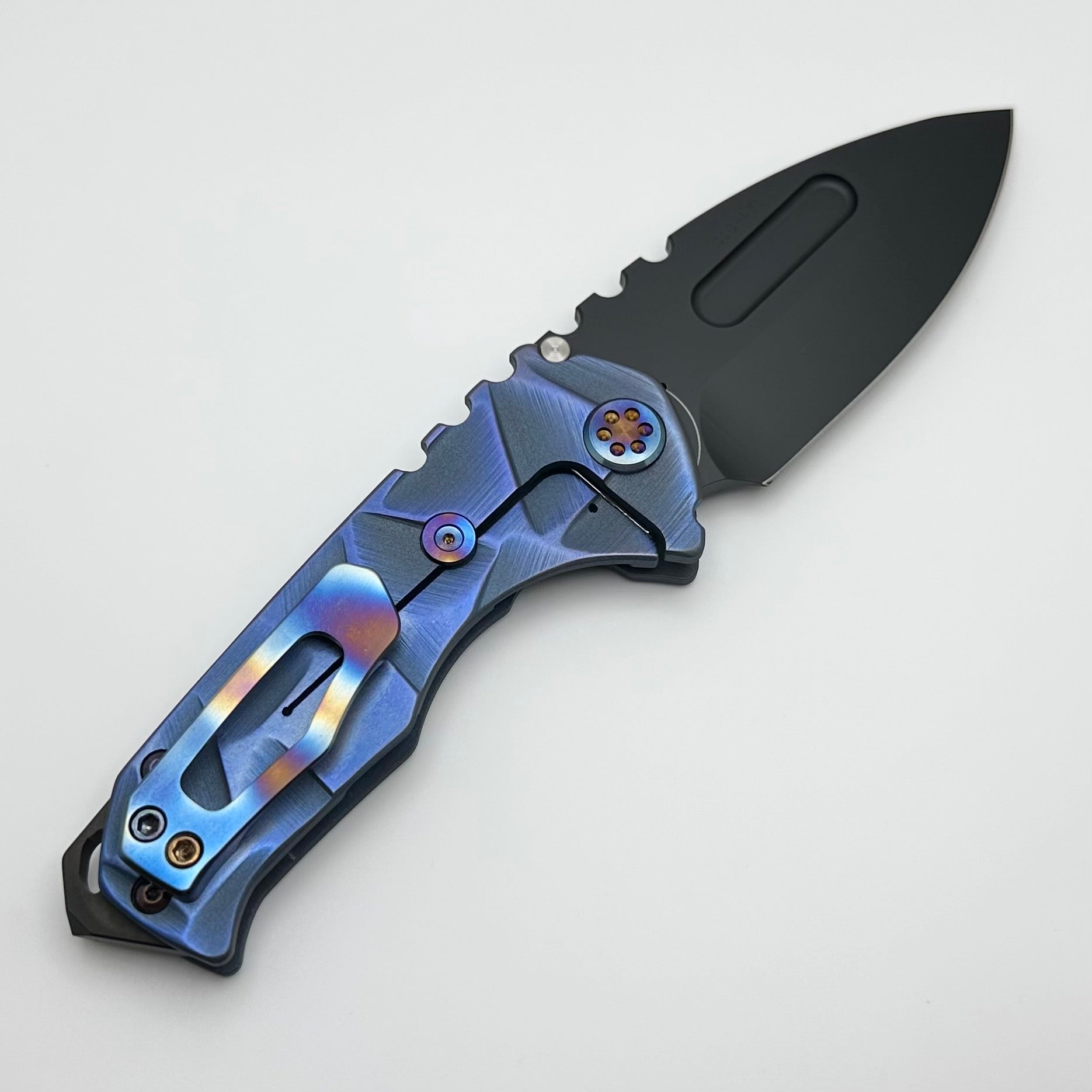 Medford Praetorian Genesis T Bead Blast/Blue Stained Glass Handles w/ DLC S45VN Drop Point & Flamed Hardware