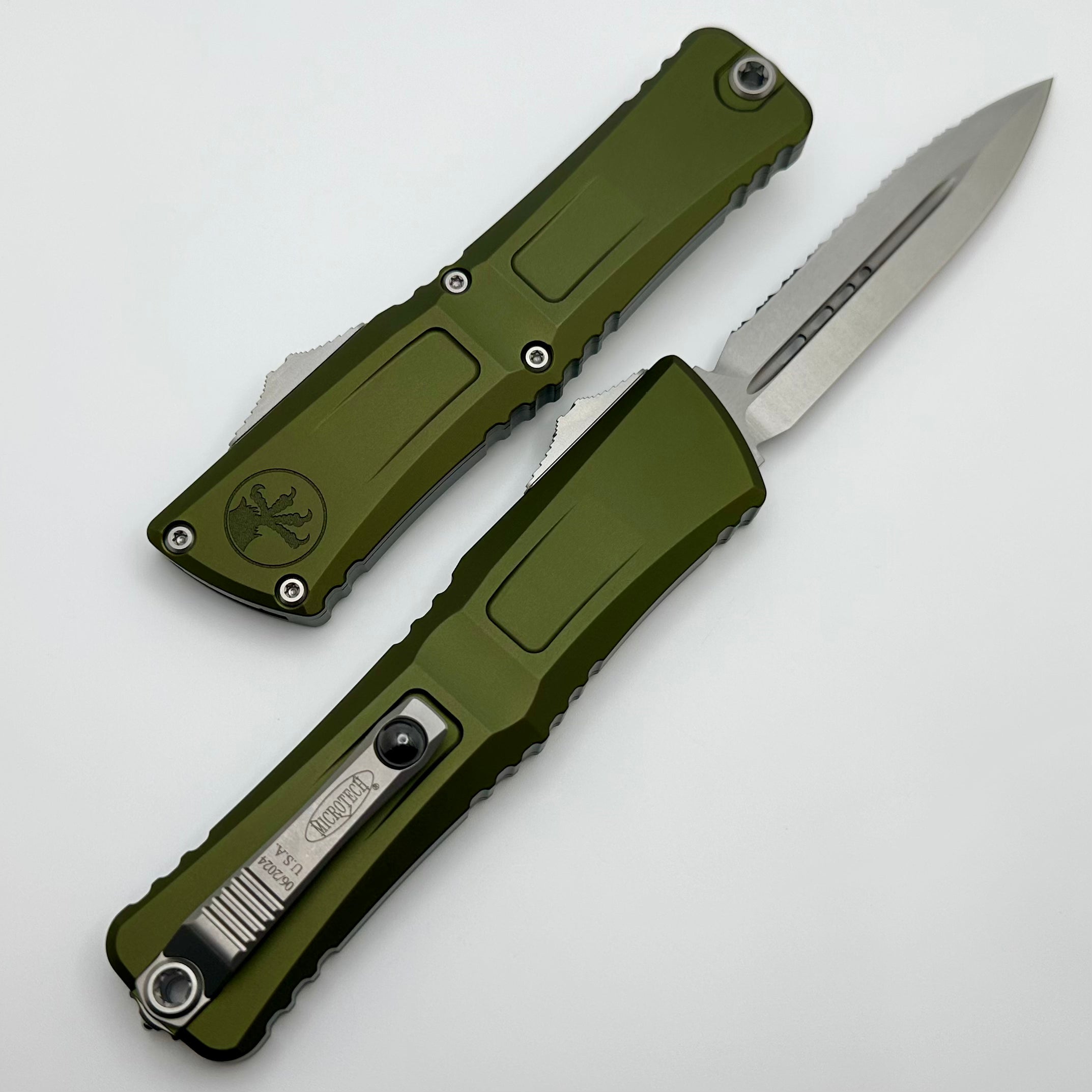 Microtech Knives Combat Troodon Gen III Stonewash Full Serrated Double Edge w/ OD Green Handle 1142-12OD