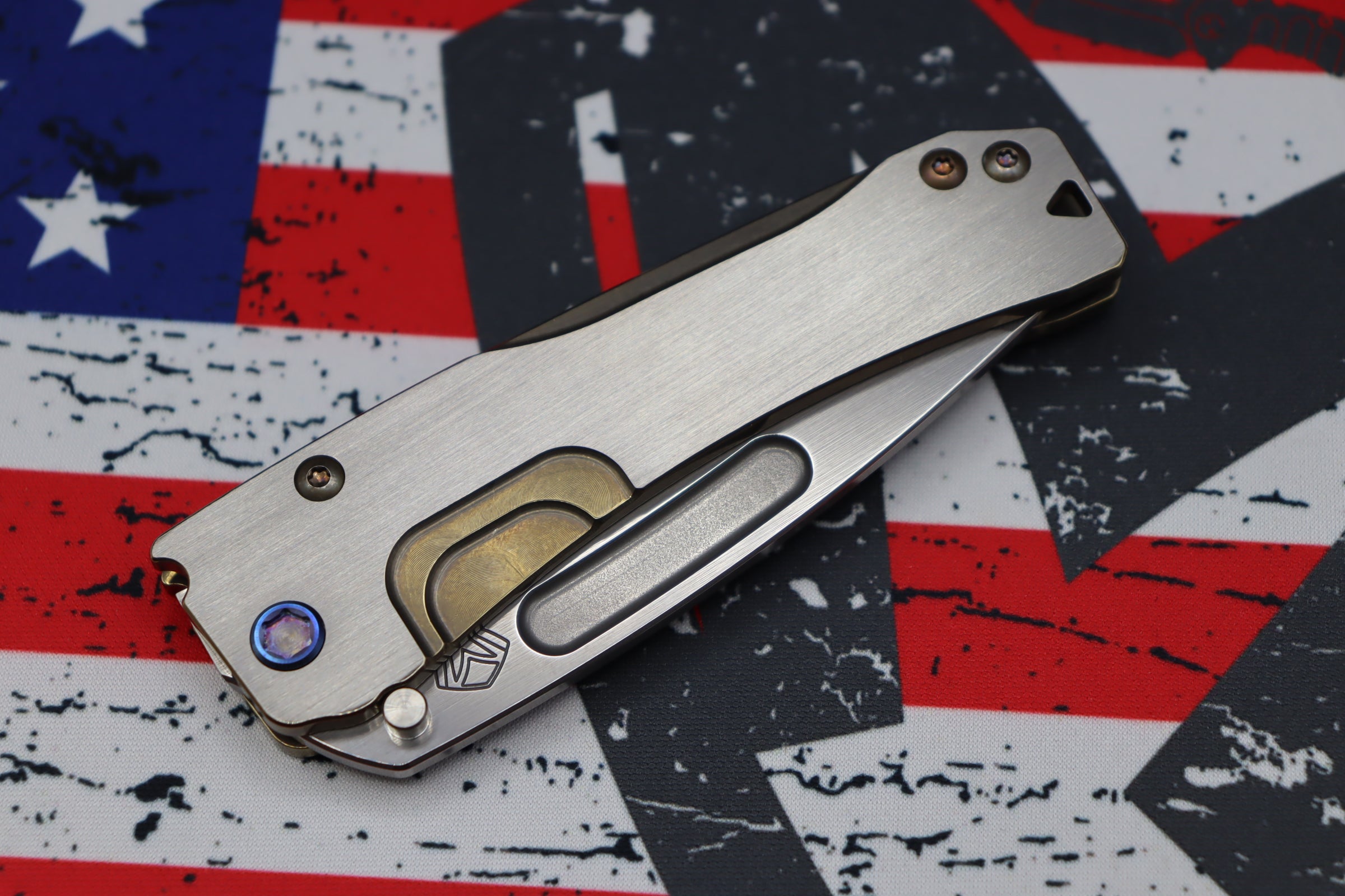 Medford Knife Slim Midi Tumbled Tanto S35 & Bronze w/ Silver Flats Handles & Flamed Hardware/Clip