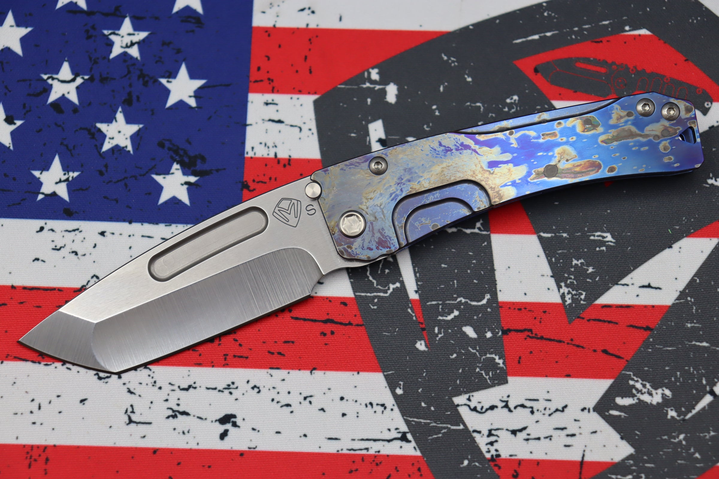 Medford Knife Slim Midi Tumbled Tanto S35 w/ Faced/Flamed Galaxy Handle & Blue Spring