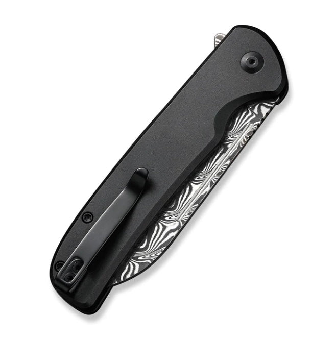 Civivi Chevalier Black Aluminum & Damascus Button Lock Folder C20022B-DS1