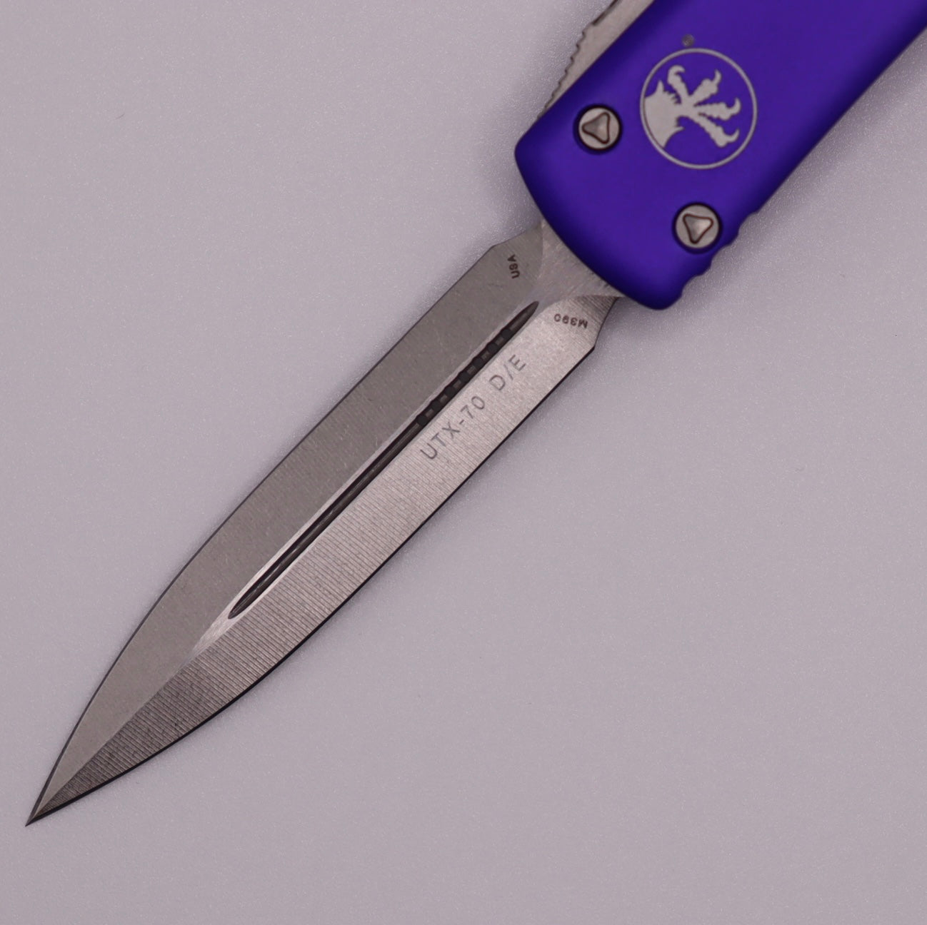 Microtech UTX-70 D/E Stonewash Standard & Purple 147-10PU