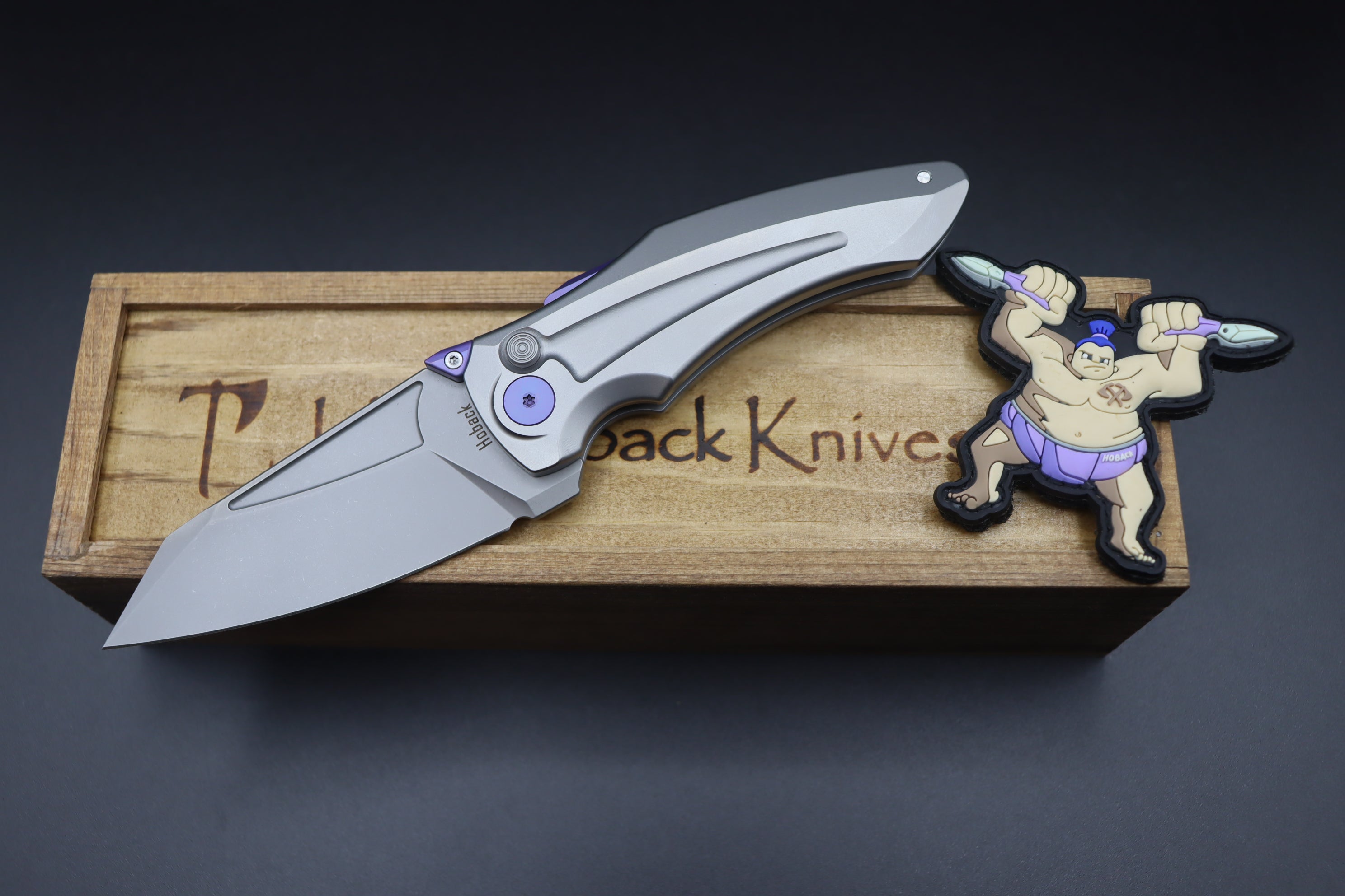 Jake Hoback Knives Sumo Stonewash Handle & Blade with Purple Anodized Accents