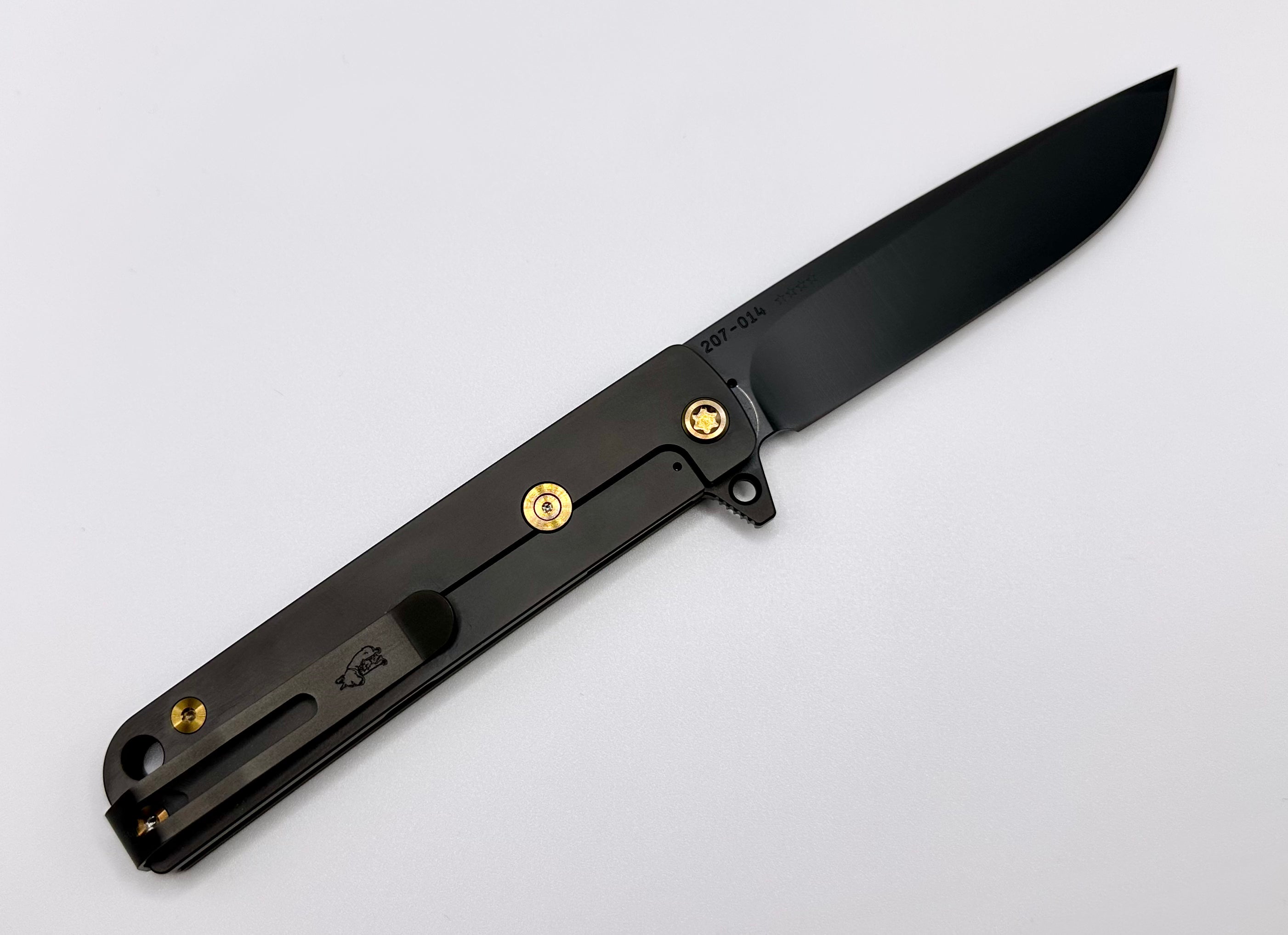 Medford M-48 PVD S35VN w/ Mustard Green Aluminum Handle w/ PVD Spring & Bronze Hardware w/ PVD Clip