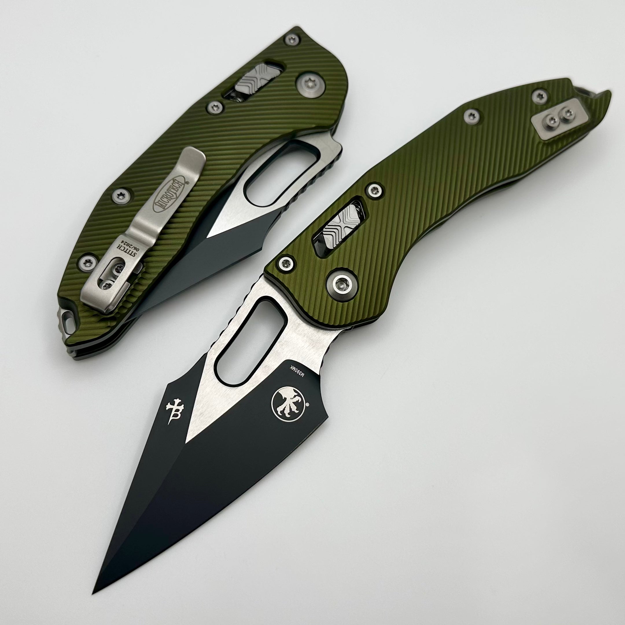 Microtech Knives Manual Stitch RAM LOK Fluted Aluminum OD Green Standard & Black M390MK 169RL-1FLOD