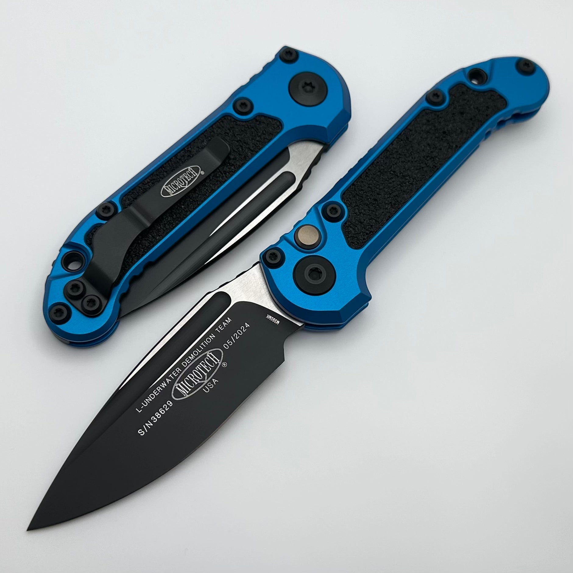 Microtech Knives LUDT Gen III Black Drop Point w/ Blue Handle 1135-1BL