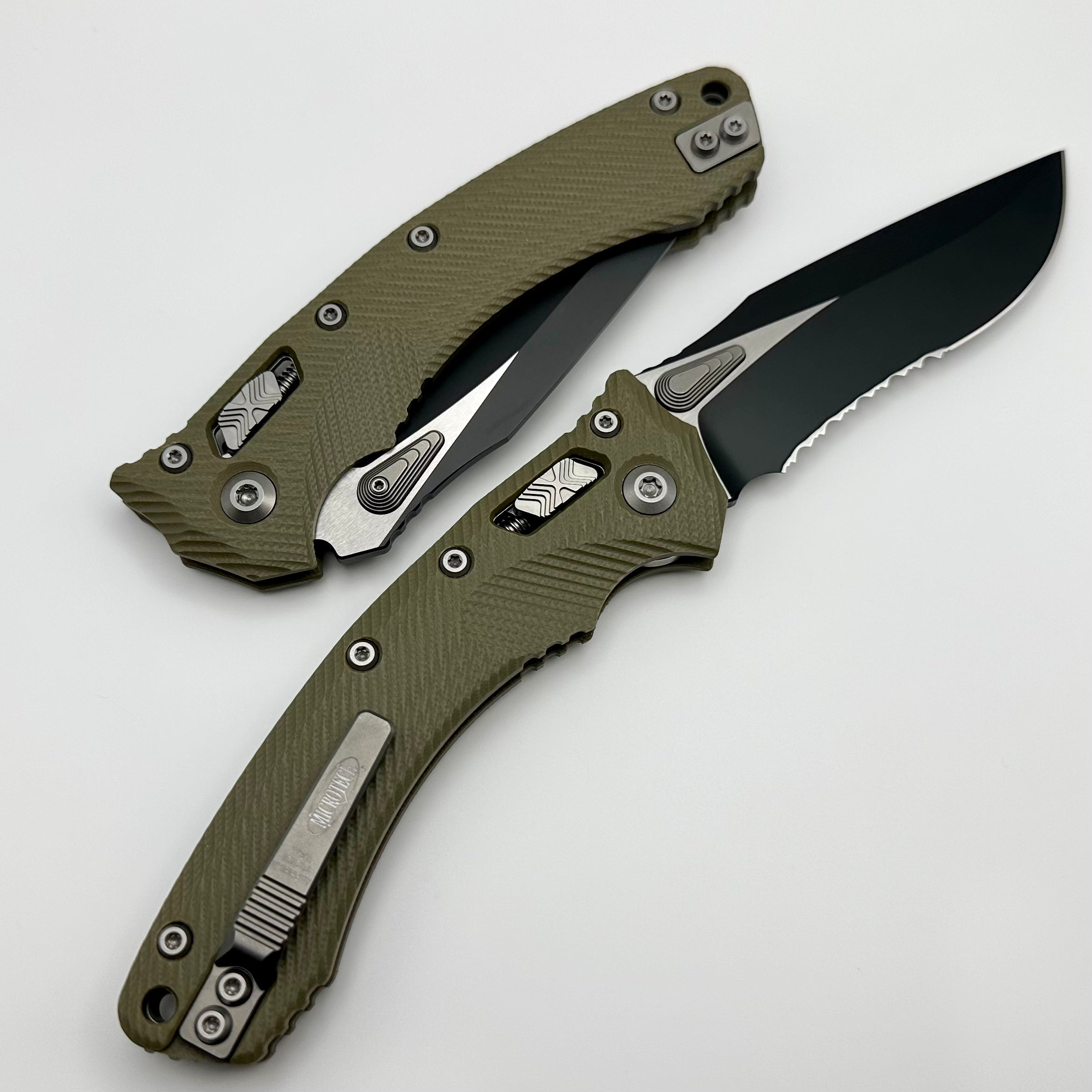 Microtech Amphibian RAM LOK OD Green Fluted G-10 & Black Partial Serrated M390MK 137RL-2FLGTOD