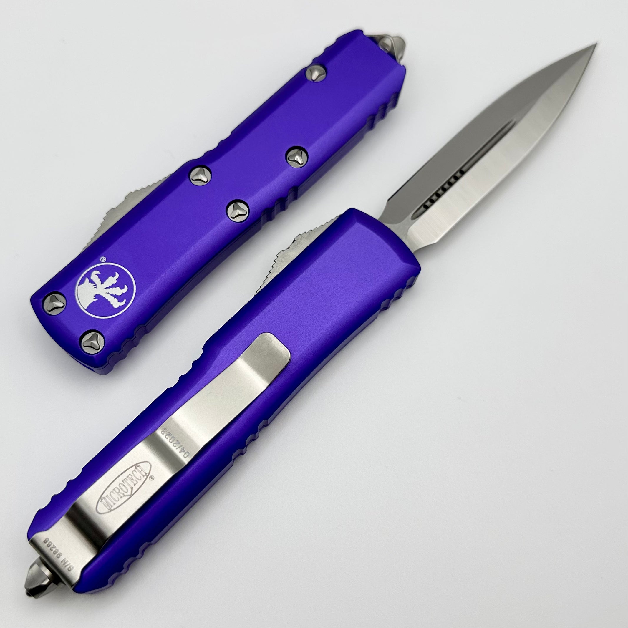 Microtech UTX-85 Double Edge Satin Standard & Purple 232-4PU