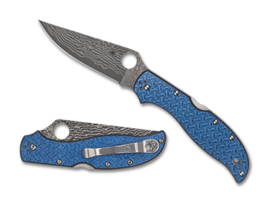 Spyderco Stretch 2 XL Blue Nishijin Glass Fiber Damascus Sprint Run C258GFBLP