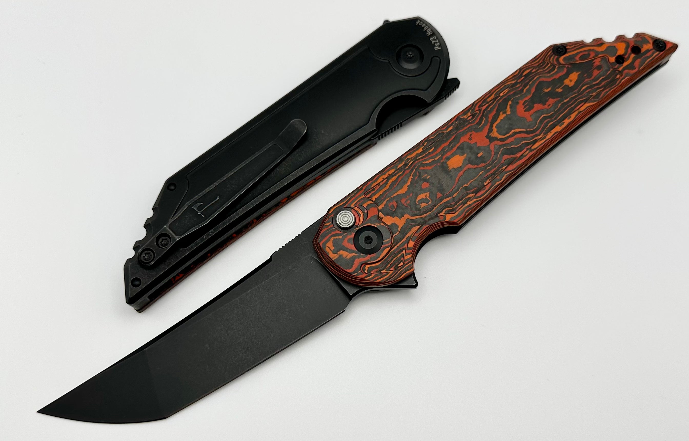 Hoback Knives Kwaiback Button Lock Mars Valley Carbon Fiber & DLC 20CV