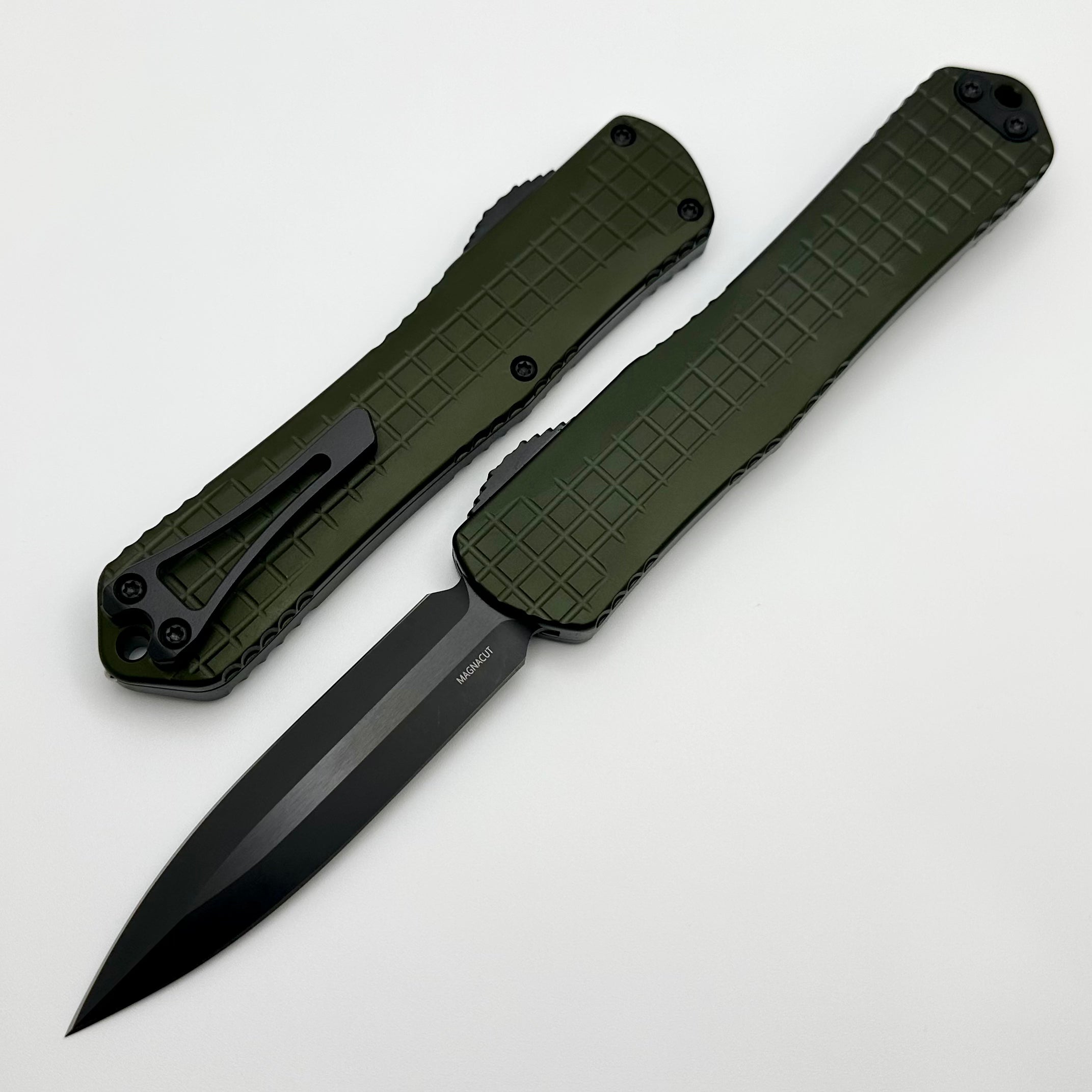 Heretic Knives Manticore X OD Green Frag Handle & DLC Double Edge MagnaCut H032F-6A-GRN