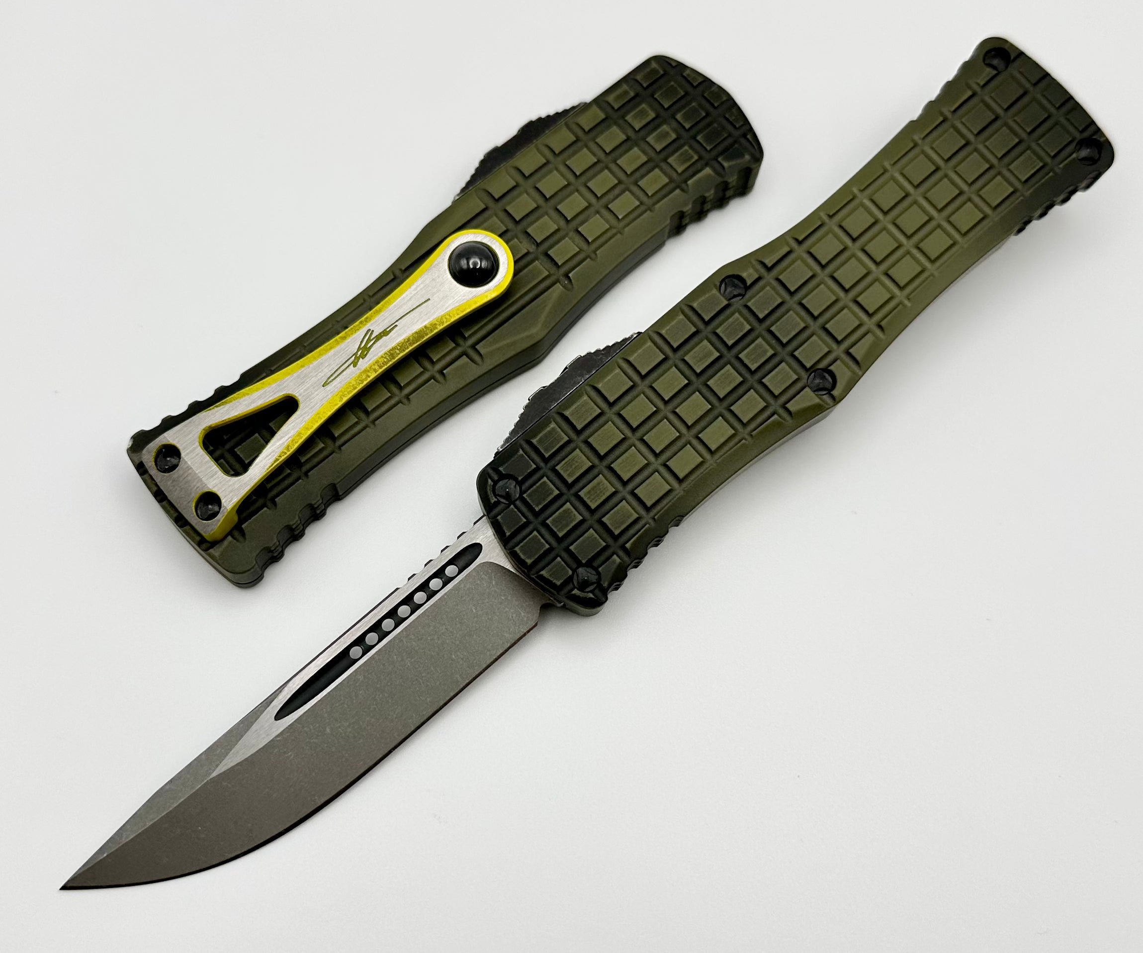 Microtech Hera Frag Grenade Green Apocalyptic Single Edge Signature Series 703-10APFRGS