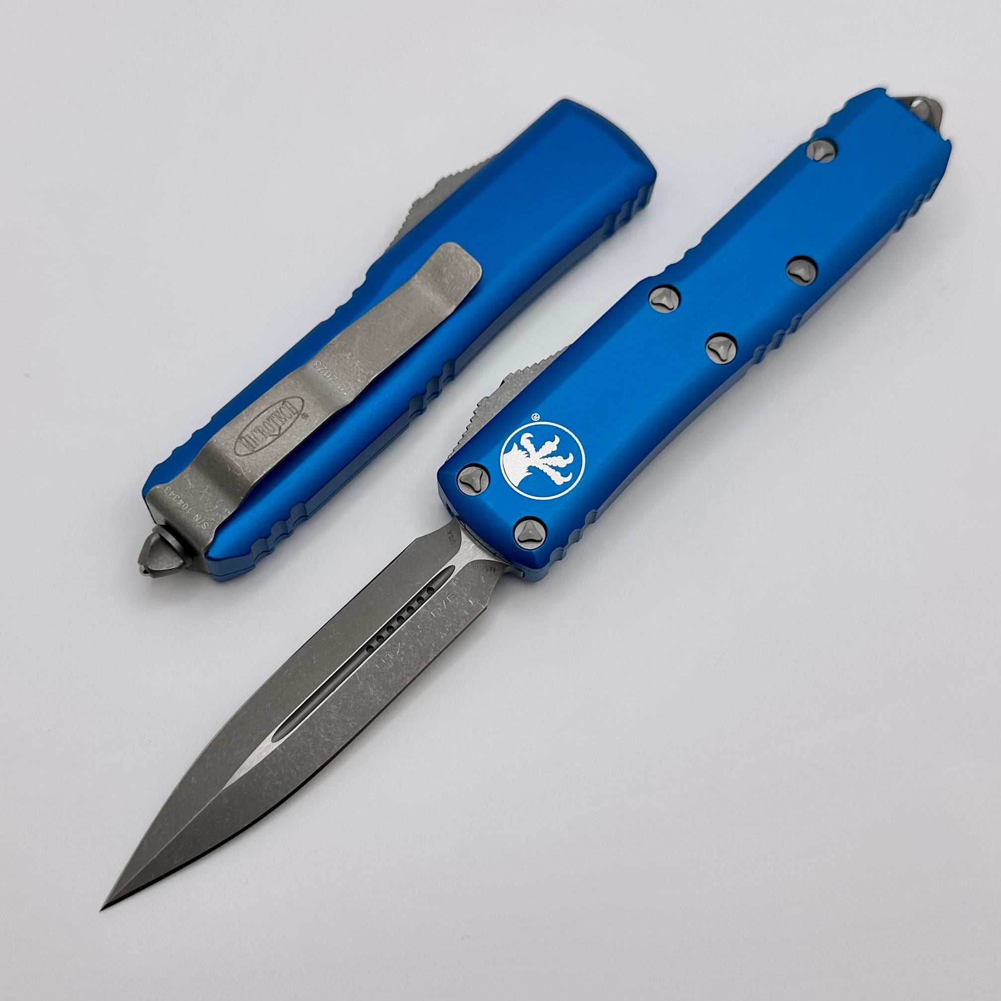 Microtech UTX-85 Double Edge Apocalyptic Standard & Blue 232-10APBL