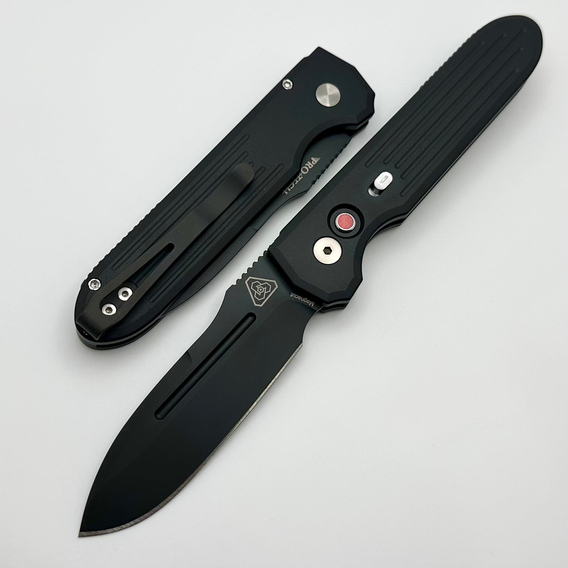 Pro-Tech PDW Invictus Black Aluminum Handles w/ Red G-10 Button & DLC MagnaCut 1805