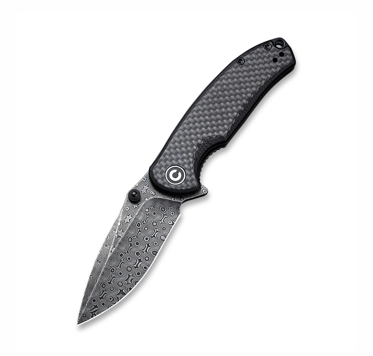 Civivi Pintail Flipper Twill Carbon Fiber Overlay On Black G10 Handle (2.98 Black Hand Rubbed Damascus) C2020DS-1