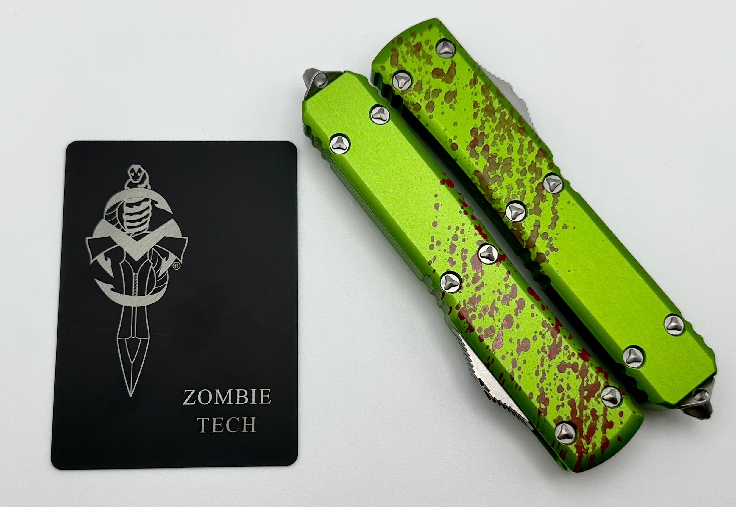 Microtech Ultratech Zombie-Tech Hellhound & Warhound Set Signature Series Stonewash Standard 119-10SETZTS