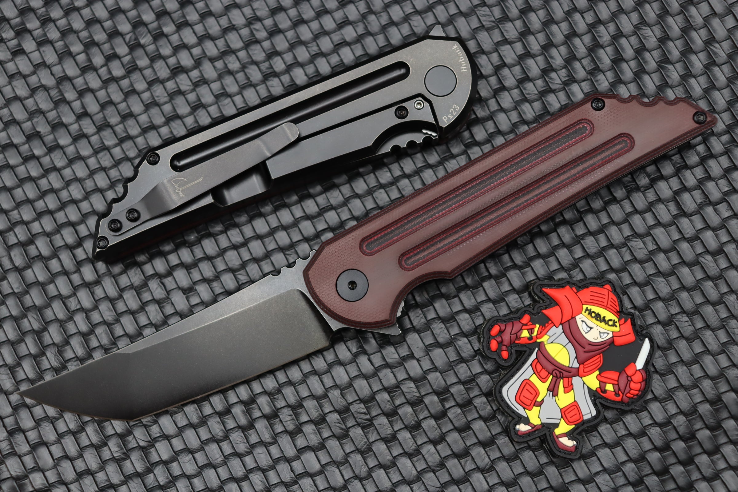 Jake Hoback Knives Kwaiback MK6 Red SureTouch w/ Fullers & DLC M390