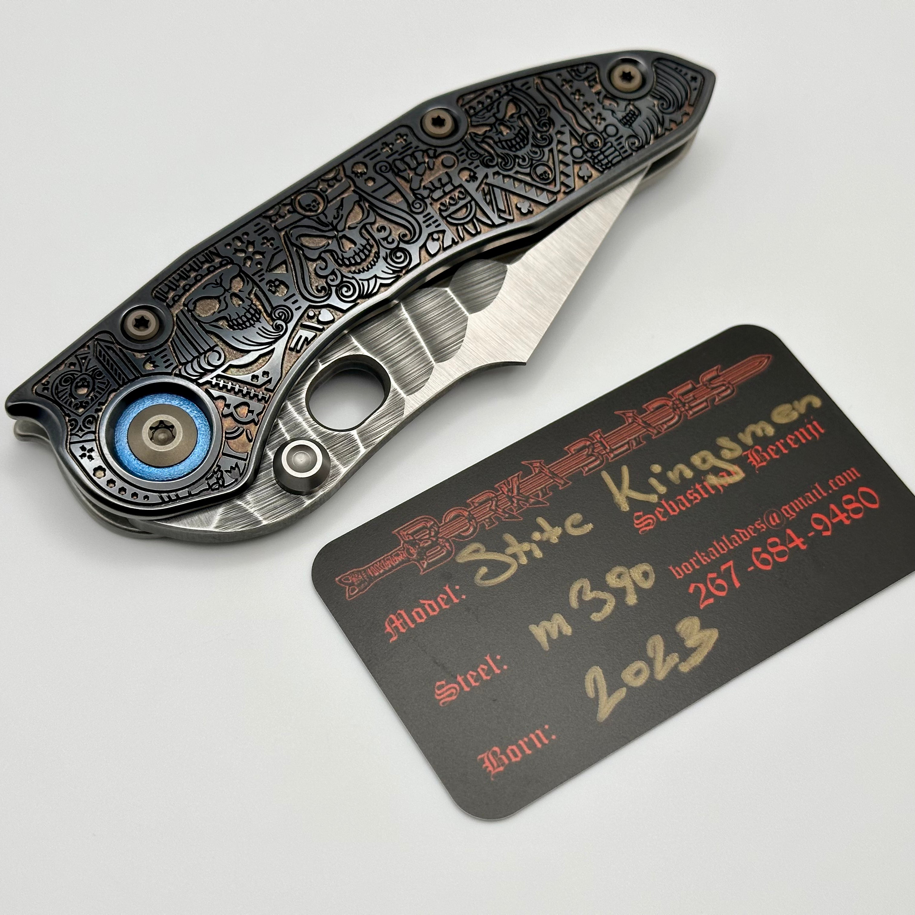 Borka Blades Custom Black Hula Rootbeer Kingsman Stitch w/ Rock Grind & Rocked Backspacer w/ Bronzed Hardware & Blue Collars