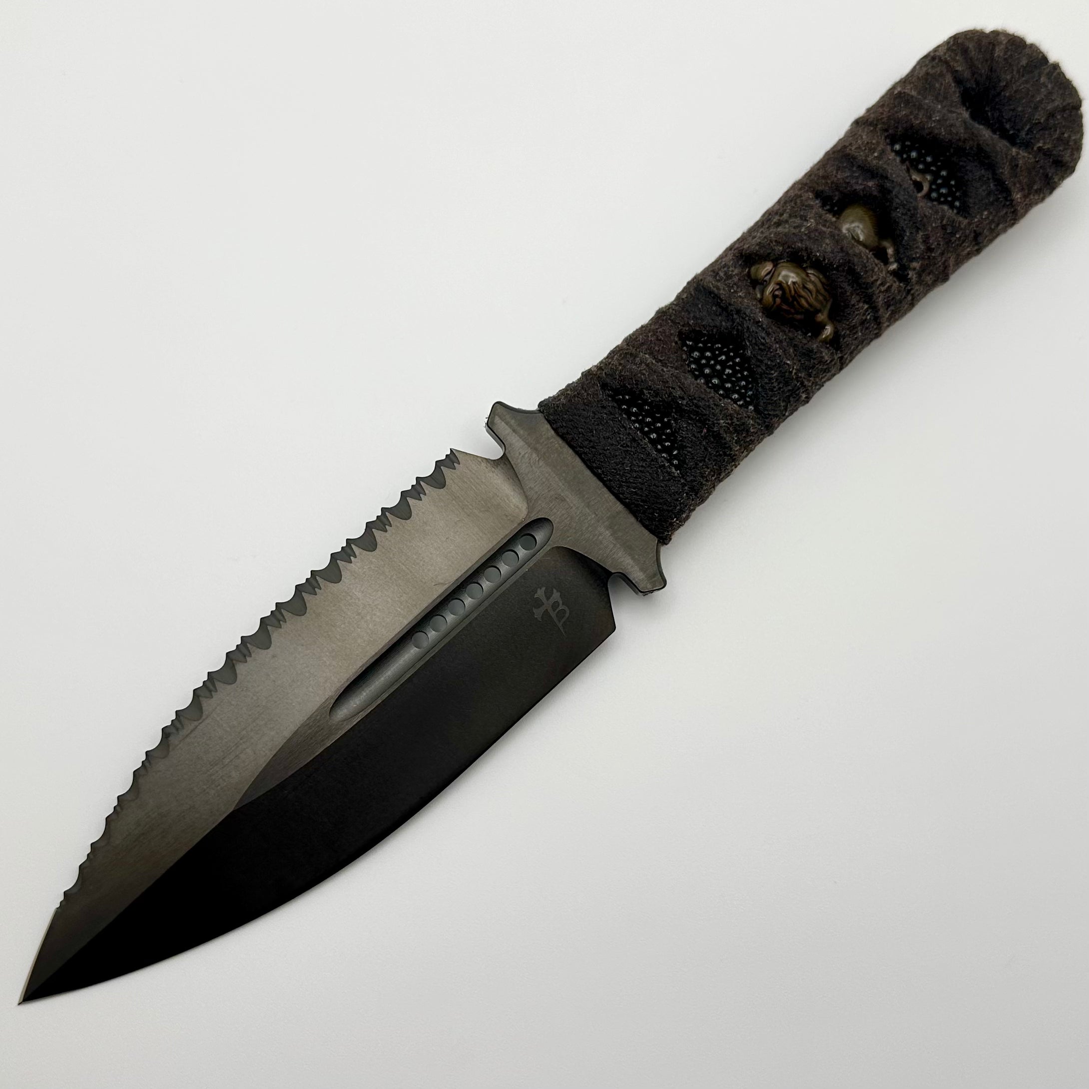 Microtech Knives & Borka Blades SBD DLC Full Serrated & Hand Wrapped Menuki Inlaid Handle