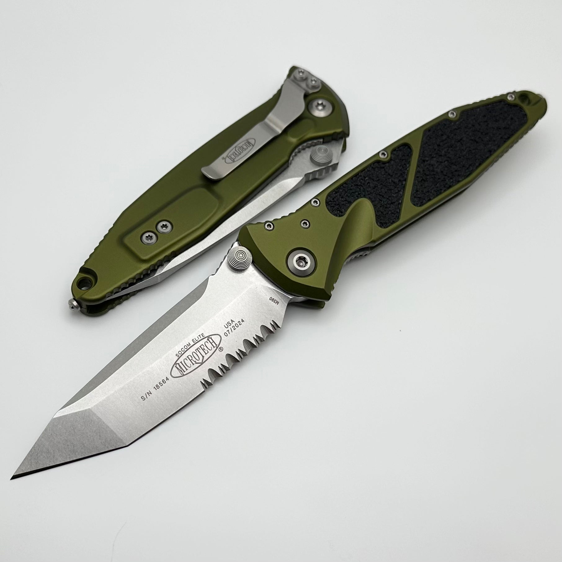 Microtech Socom Elite Tanto Part Serrated M/A OD Green Stonewash Standard 161-11OD