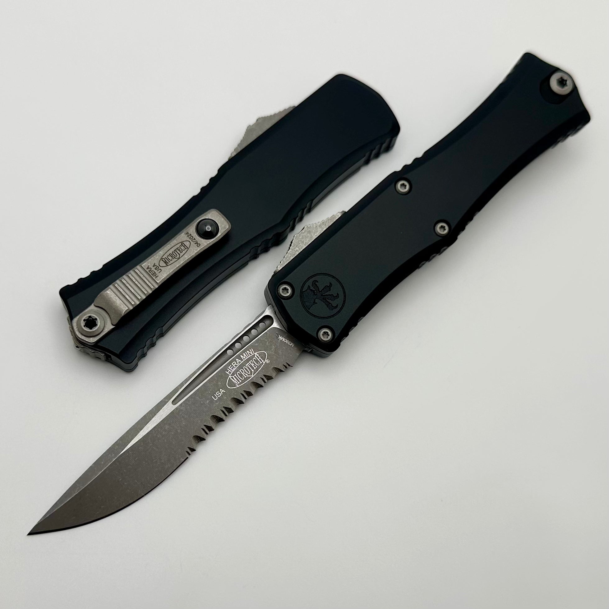 Microtech Knives Hera II Mini Apocalyptic Partial Serrated Recurve M390MK w/ Black Handle 1705M-11AP