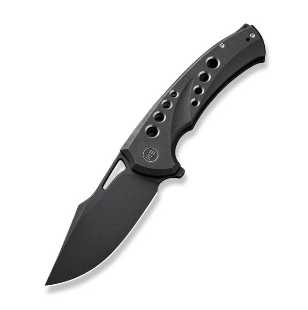 We Knife Swiftfin Black Titanium Handles w/ Satin Holes & Black Stonewash 20CV WE23051-1