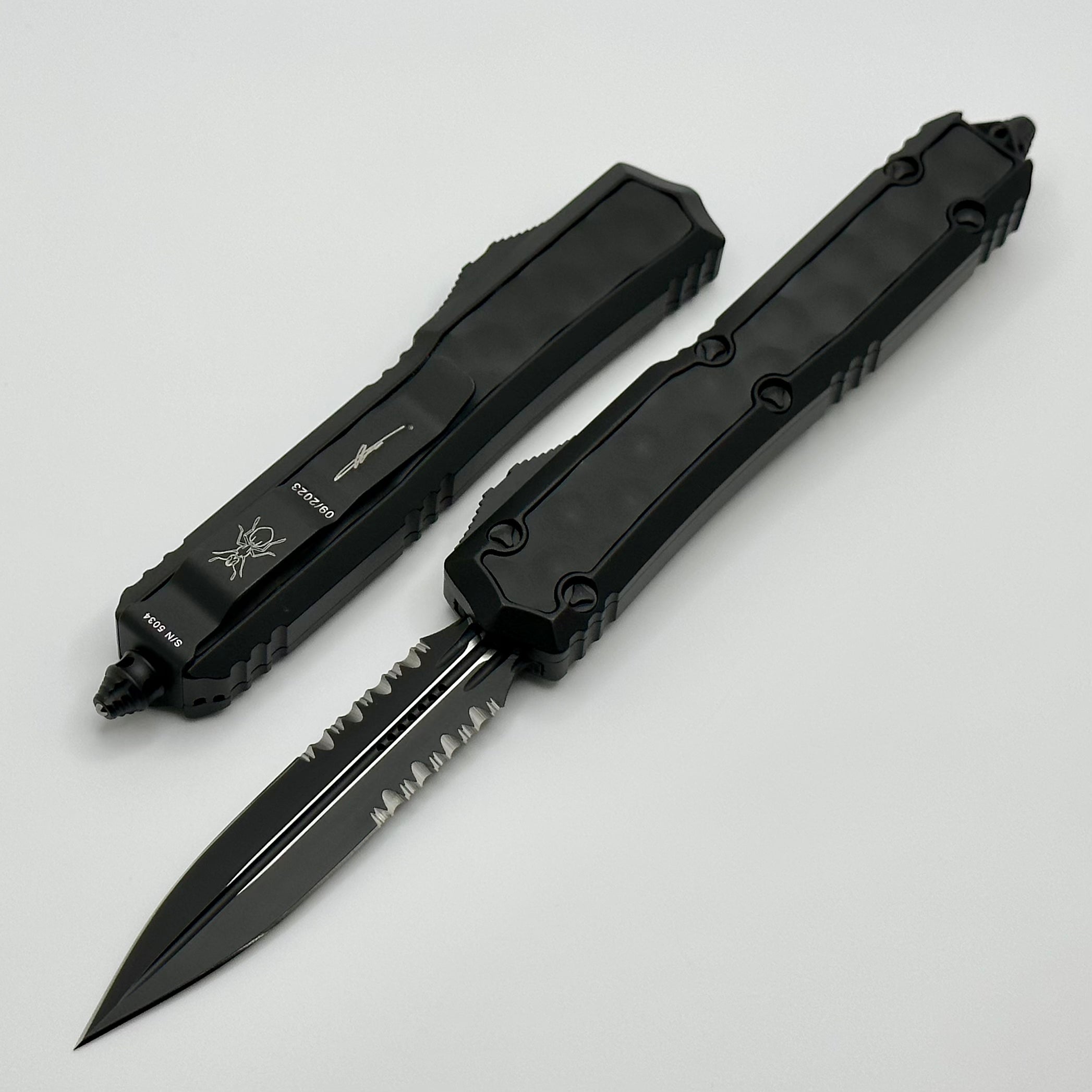 Microtech Makora Double Edge Partial Serrated Tactical w/ DLC Bubble Inlays & Nickel Boron Internals Signature Series 206-2TBIS