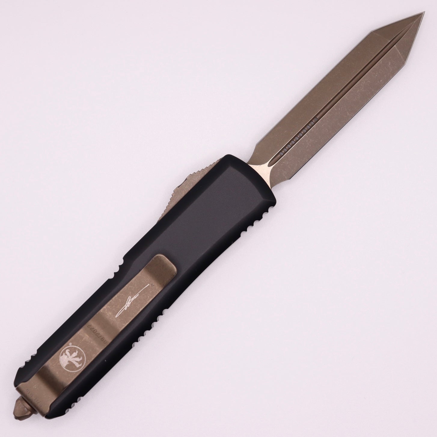 Microtech UTX-85 Spartan Apocalyptic Bronze Standard & Carbon Fiber Top 230-13APCFS