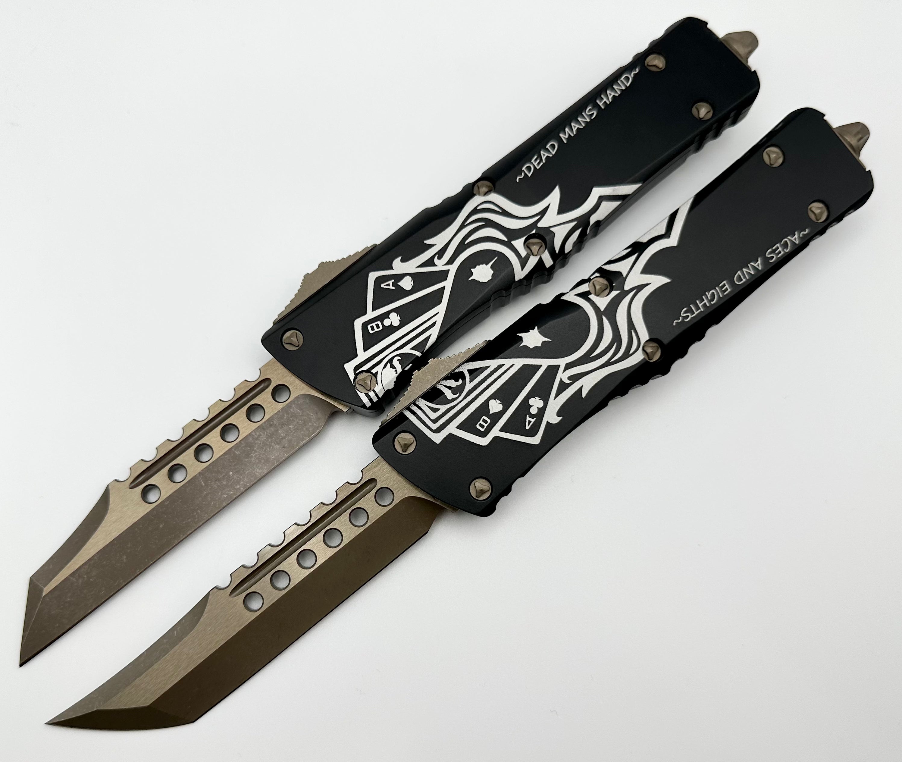 Microtech Combat Troodon Dead Mans Hand Hellhound & Warhound Set Signature Series Bronze Apocalyptic Standard 219-13SETDMS