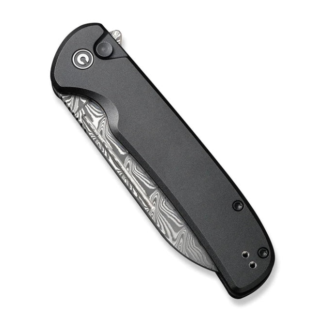 Civivi Chevalier Black Aluminum & Damascus Button Lock Folder C20022B-DS1