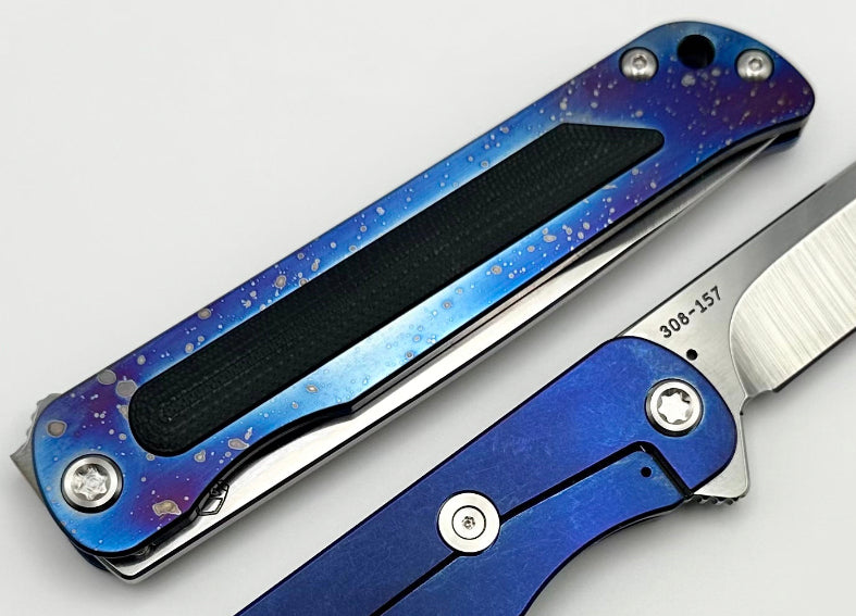 Medford T-Bone Flamed/Blue Titanium Framelock Flipper w/ Black G-10 Inlay w/ Tumbled S45VN Blade