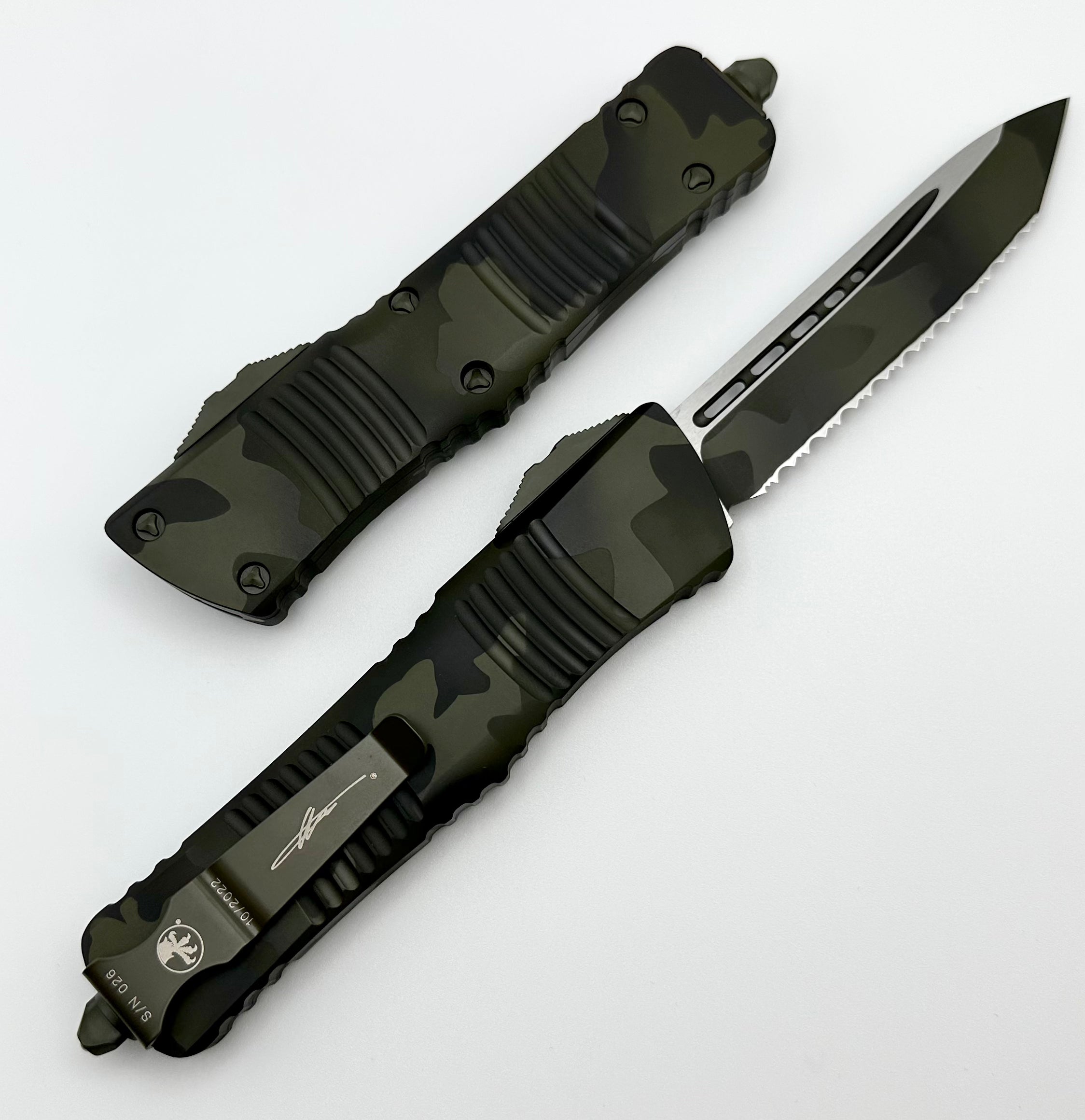 Microtech Combat Troodon OD Green Camo w/ Tanto Full Serrated Camo 144-3OCS