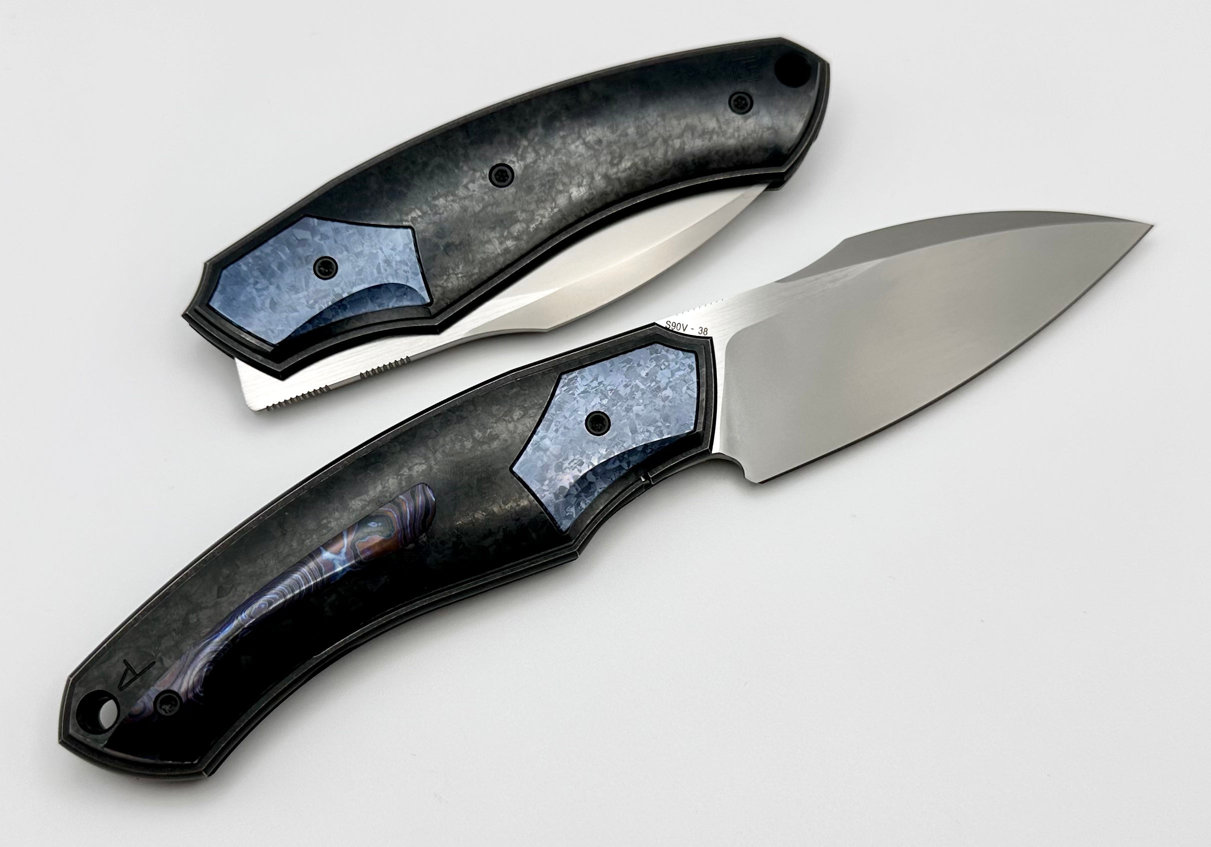 Custom Knife Factory Davless Crystal Ti & Blue Crystal Ti w/ CKF Wash S90V ONE KNIFE PER HOUSEHOLD ACROSS ALL VARIATIONS