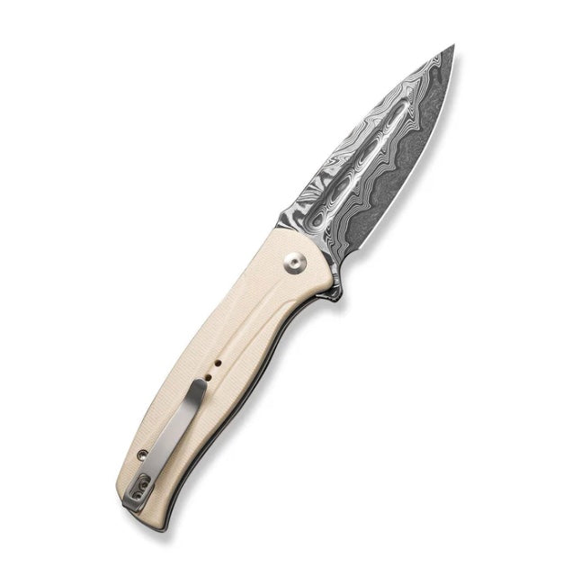 Civivi Incindie Button Lock Flipper w/ Ivory/White G-10 Handles & Damascus C23053-DS1