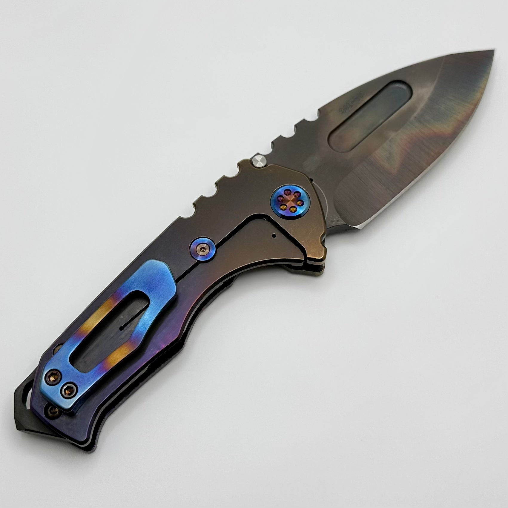 Medford Praetorian Genesis T Lightning Strike Engraved Bronze/Violet Handles w/ Flamed Hardware/Clip & S45VN Vulcan Drop Point