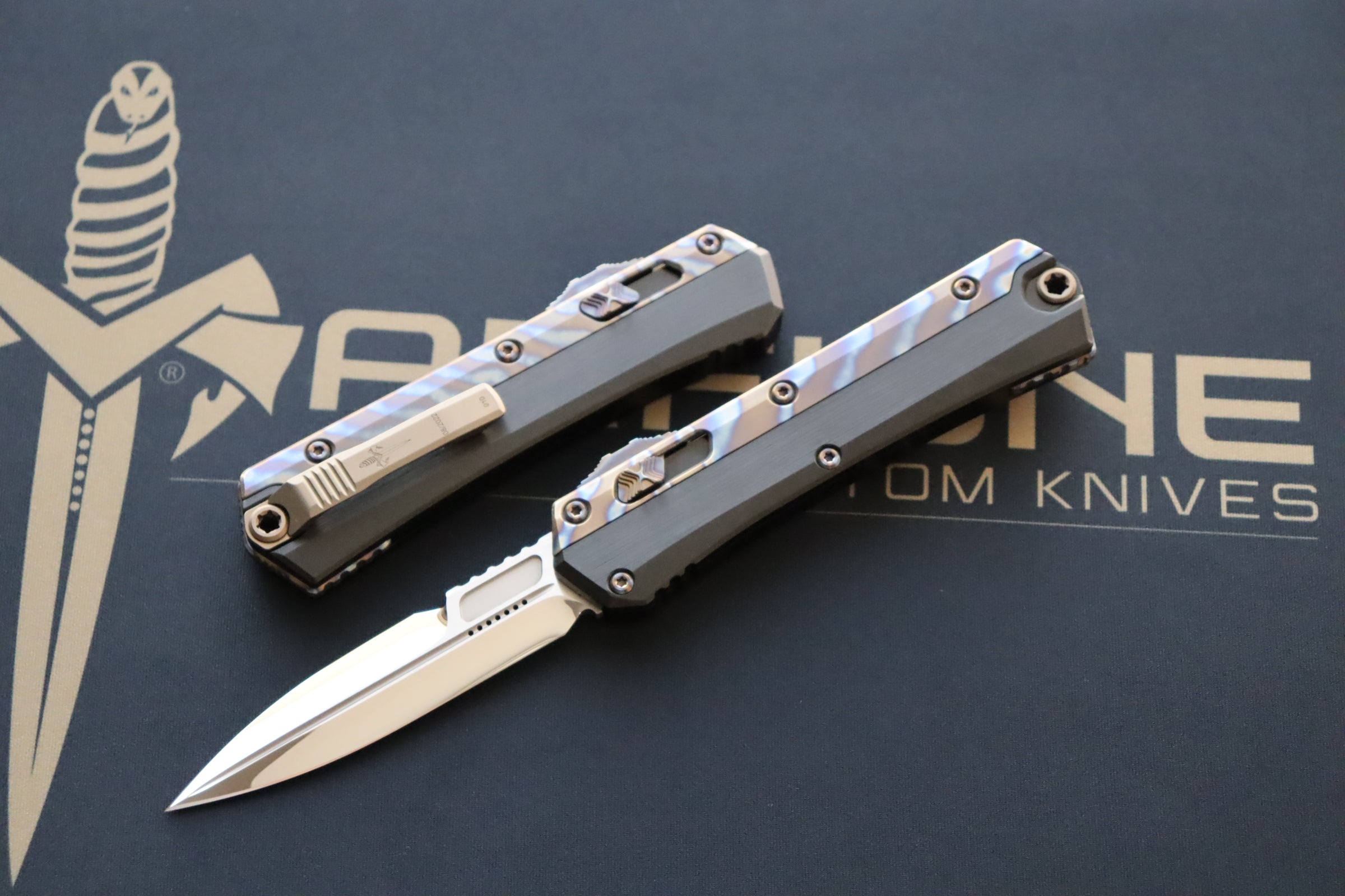 Marfione Custom Knives Glykon High Polish Bayonet w/ Hefted Black Aluminum Handle & Ti Accents