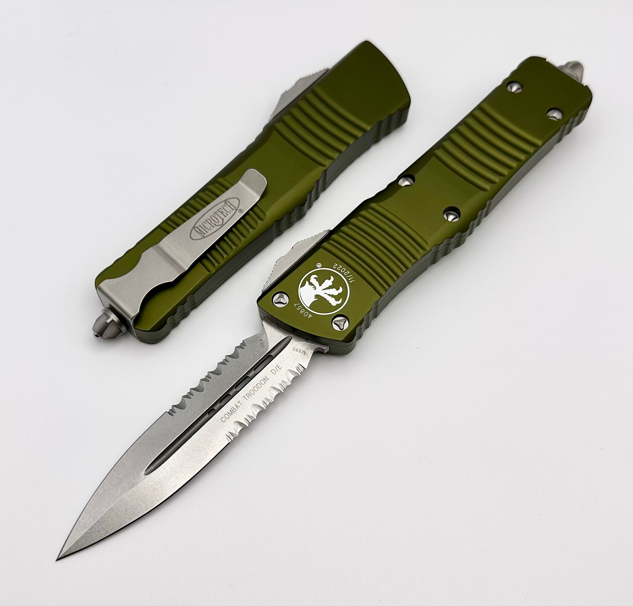 Microtech Combat Troodon OD Green w/ Double Edge Stonewash Partial Serrated 142-11OD