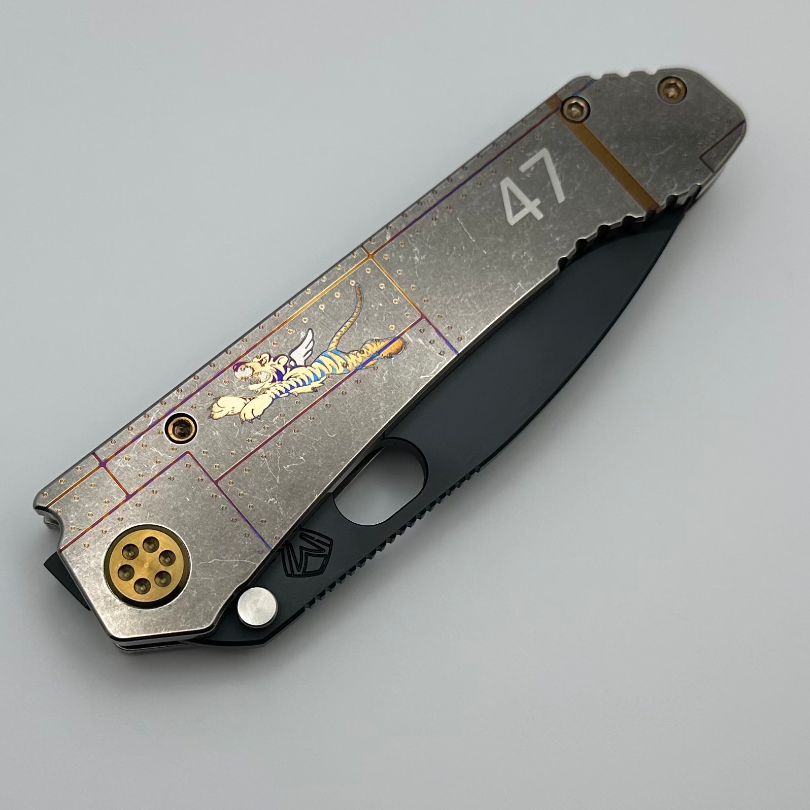 Medford Knife 187 DP Drop Point DLC D2 & Tiger Artwork Titanium Handles