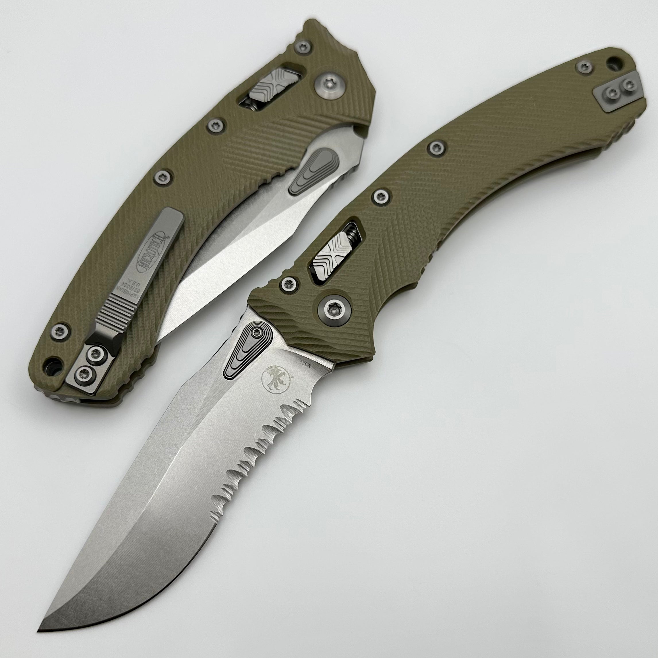 Microtech Amphibian RAM LOK OD Green Fluted G-10 & Stonewash Partial Serrated M390MK 137RL-11FLGTOD