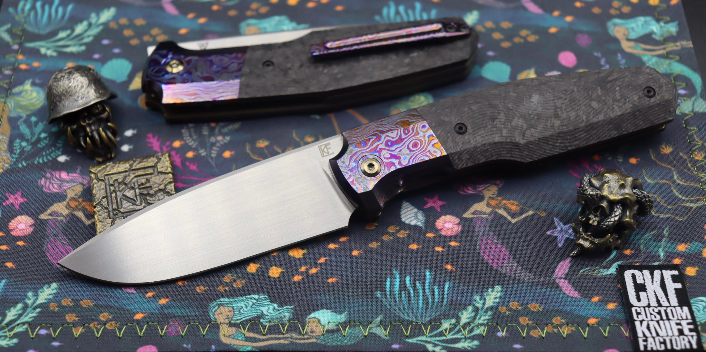 Custom Knife Factory FIF20 ZircuTi Bolster with Cool Carbon Fiber