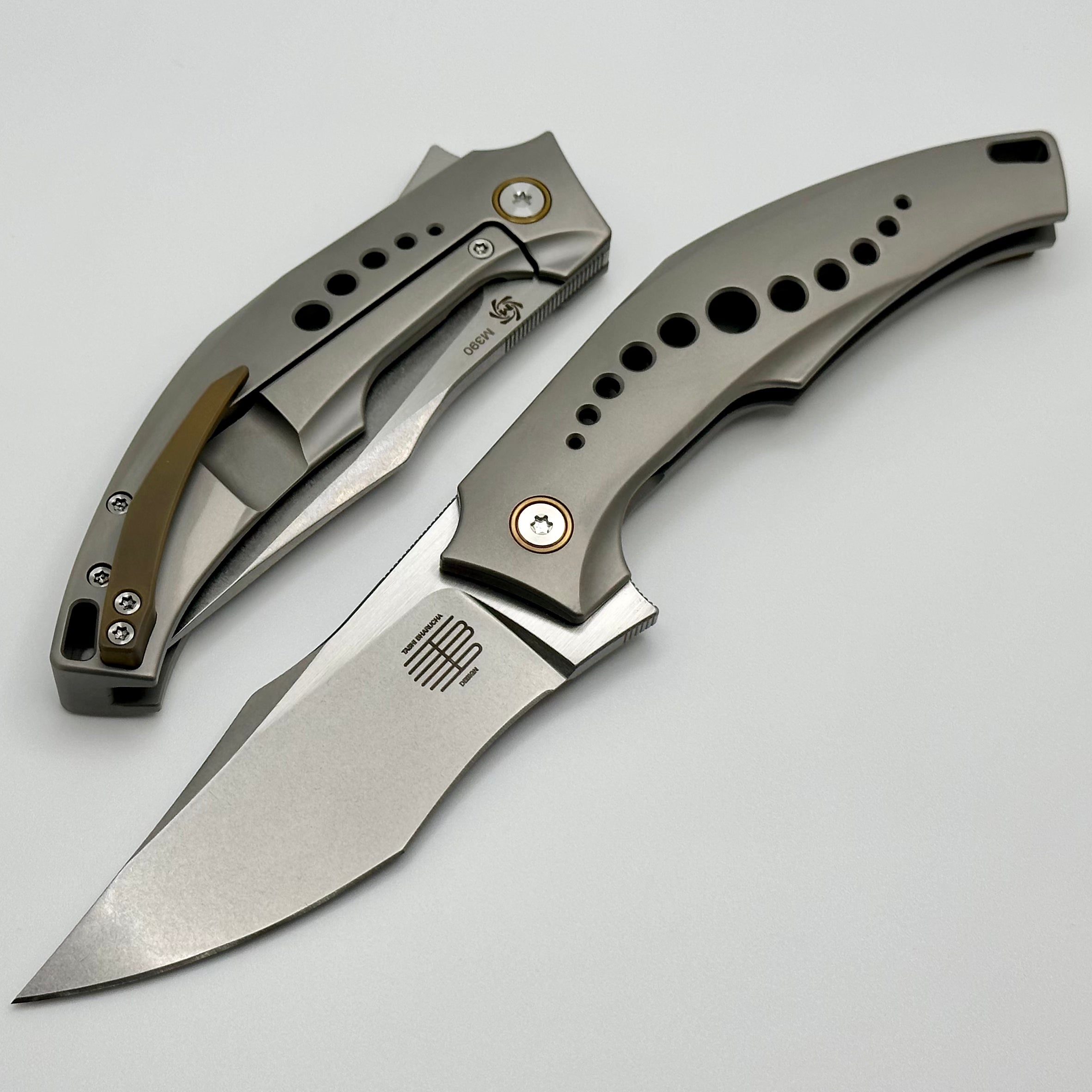 Mechforce Knives Tashi SOS Folder Stonewash M390 & Titanium Handles w/ Bronze Accents