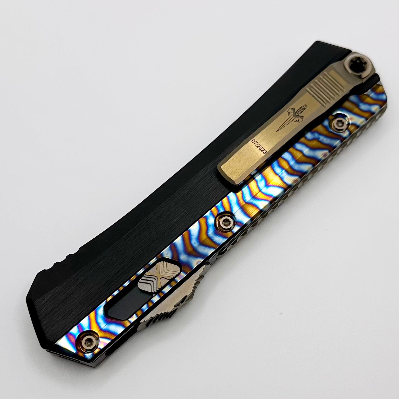 Marfione Custom Knives Glykon Mirror Polish w/ Hefted Black Aluminum Handle & Flamed Ti Overlays