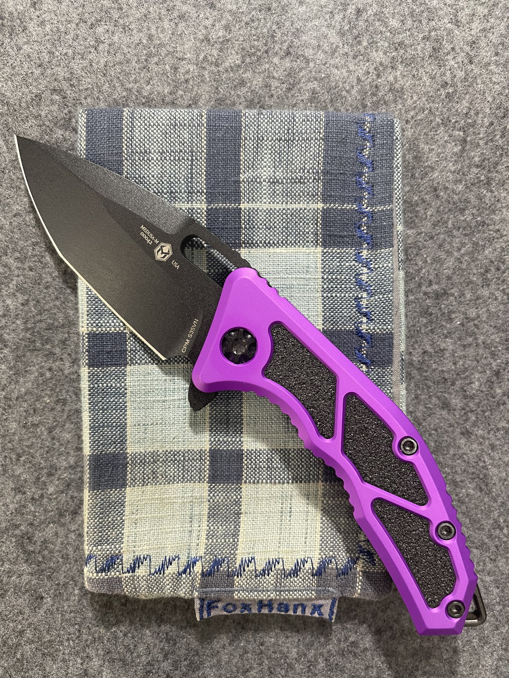 Heretic Knives Medusa Manual Purple Handles DLC CPM-S35VN