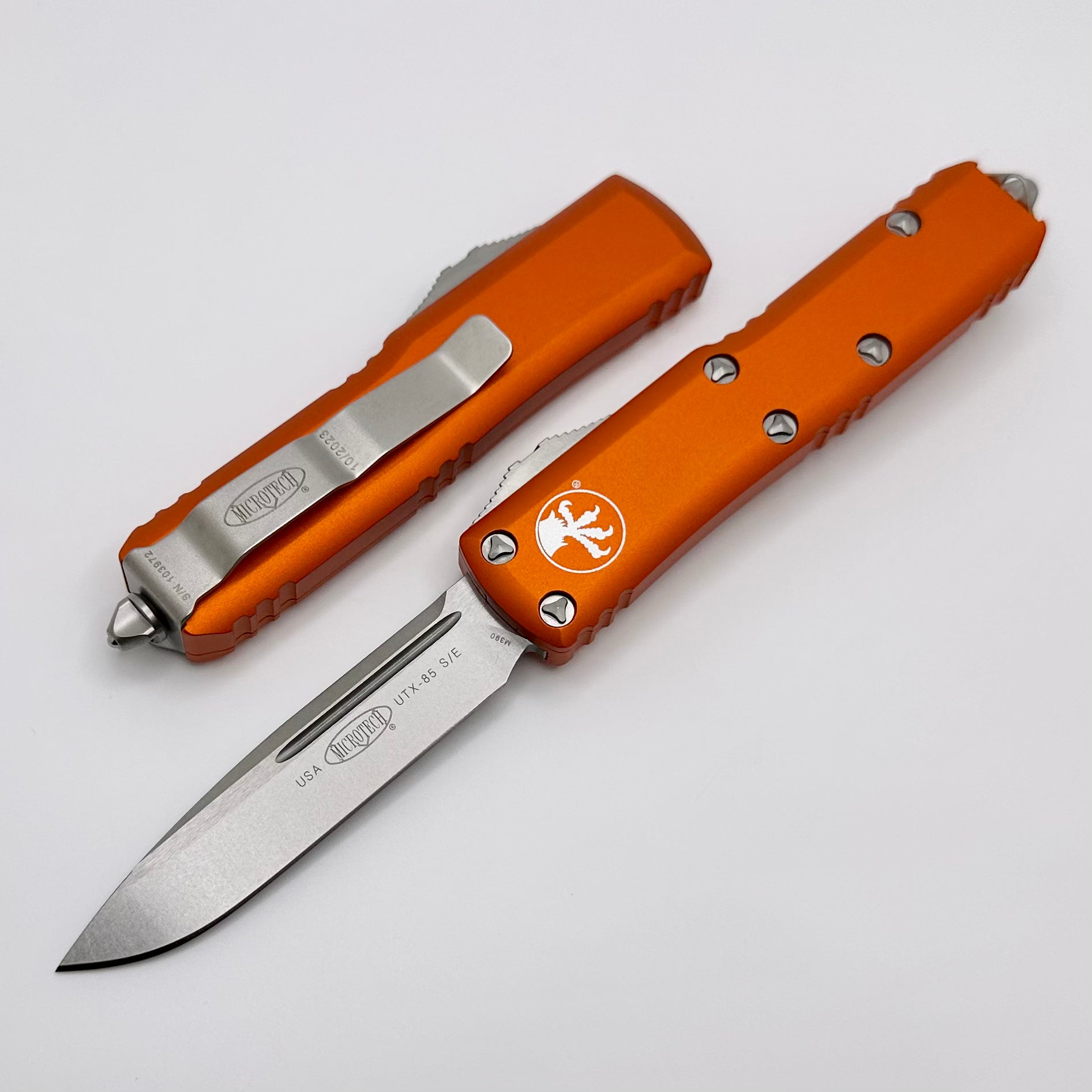 Microtech UTX-85 Single Edge Stonewash Standard & Orange 231-10OR