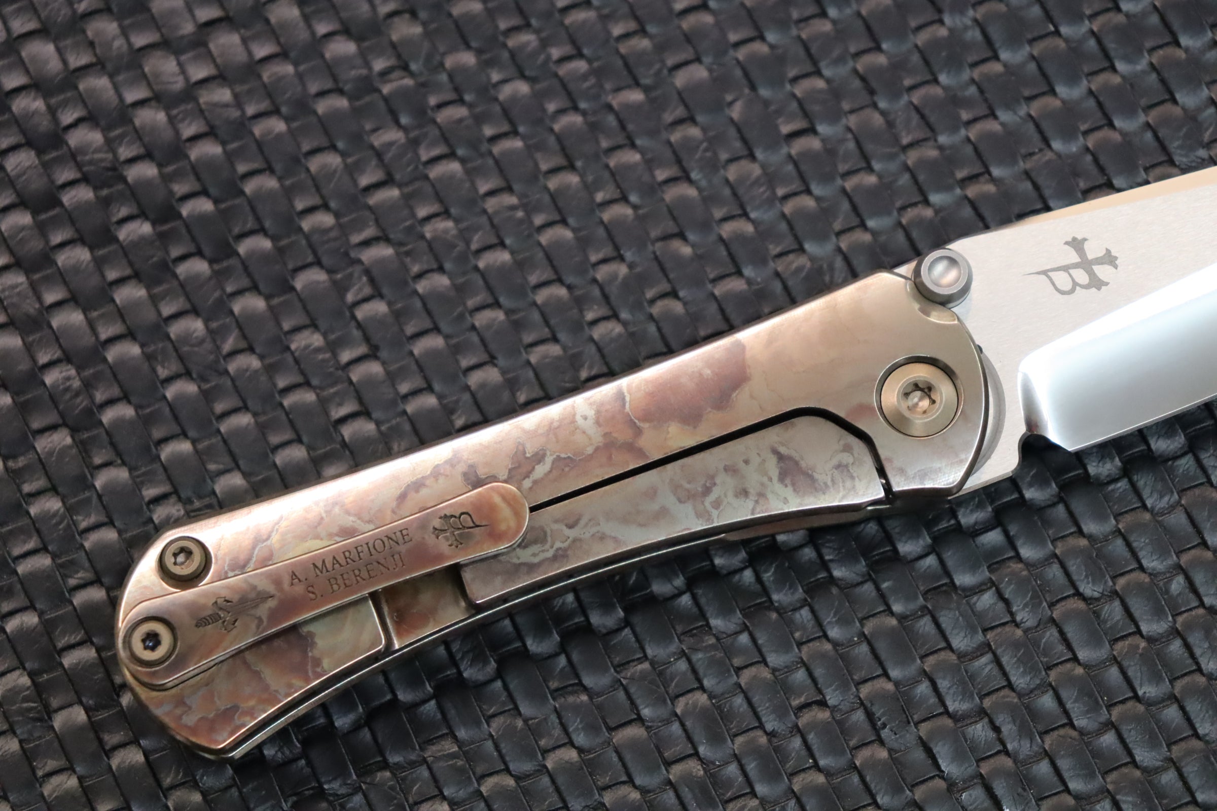 Marfione Custom Knives & Borka Blades Collaboration SBTF Diamond Finished M390 Blade & Bloodwash Scales