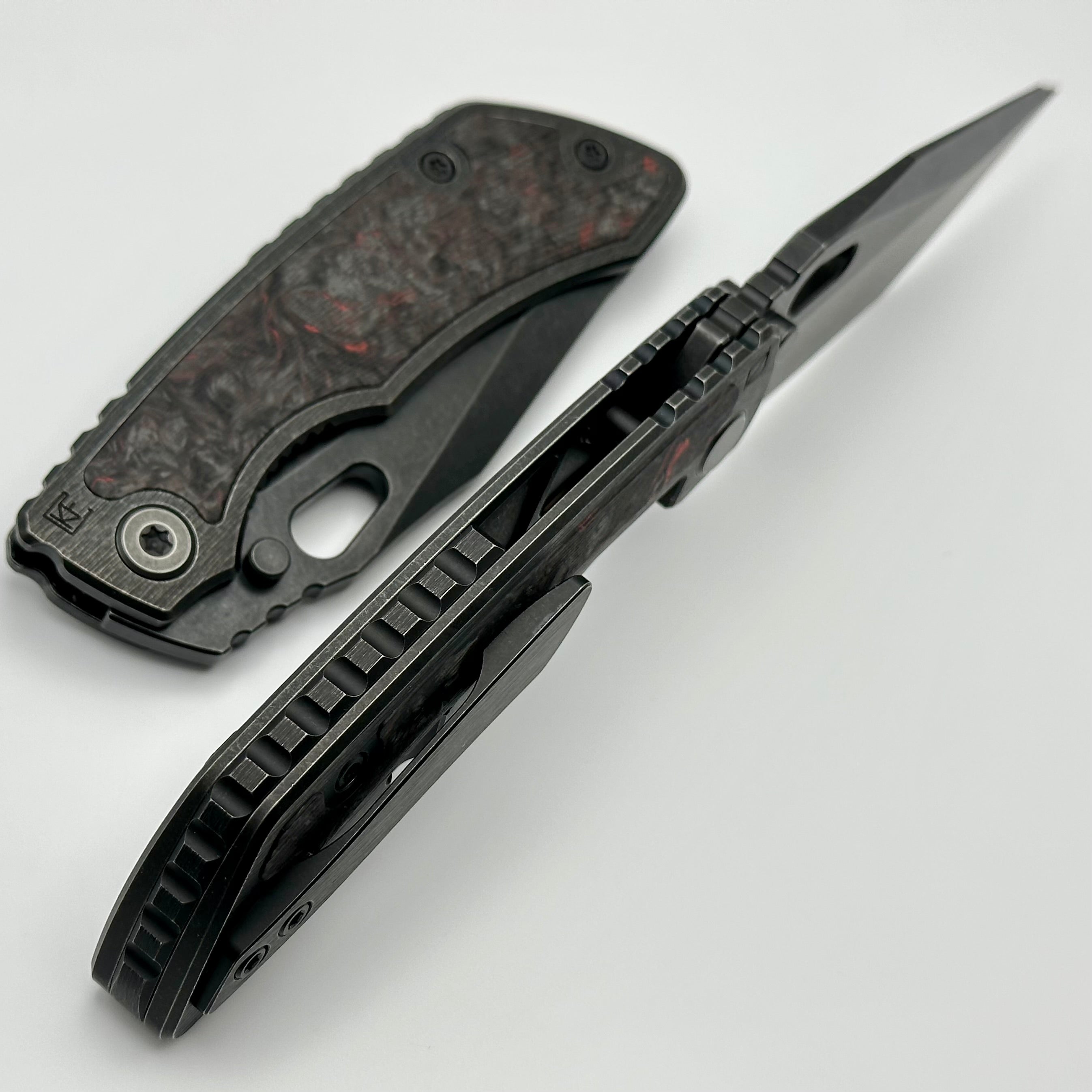 Custom Knife Factory Rotten Design Evo T Carbon Fiber Inlaid Blackwash Handles w/ Blackwash S90V