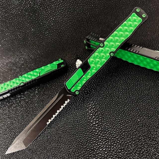 Heretic Knives Cleric II 2 Toxic Green Bubble Inlaid w/ DLC Tanto Partial Serrated Magnacut H019-6B-TXHDW