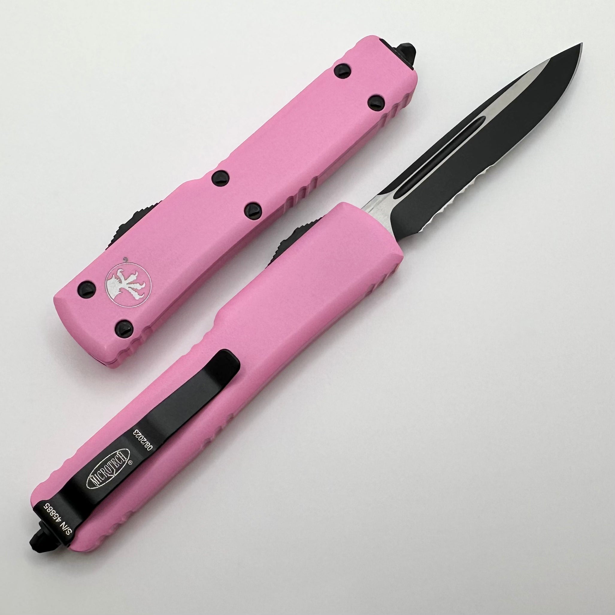 Microtech UTX-70 S/E Black Partial Serrated & Blasted Pink 148-2BPK